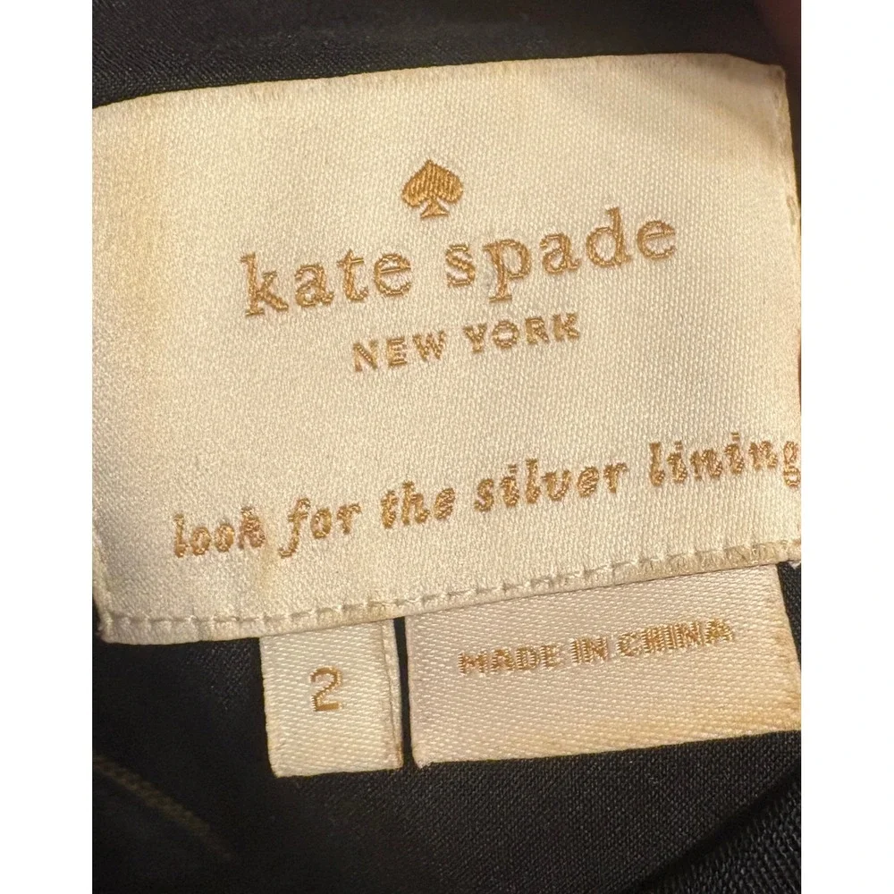 Kate Spade Black Fit and Flare Dress White Piping Gold Back Zip Size 2